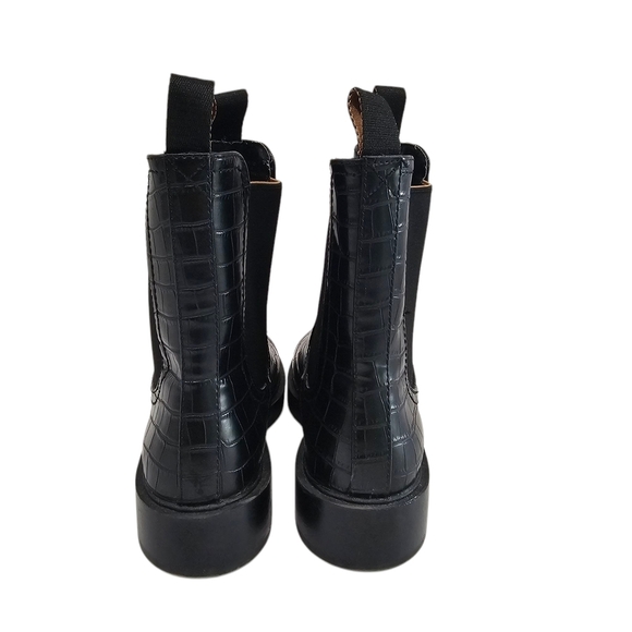 H&M Black Ankle Boots with Crocodile Texture - Picture 2 of 9